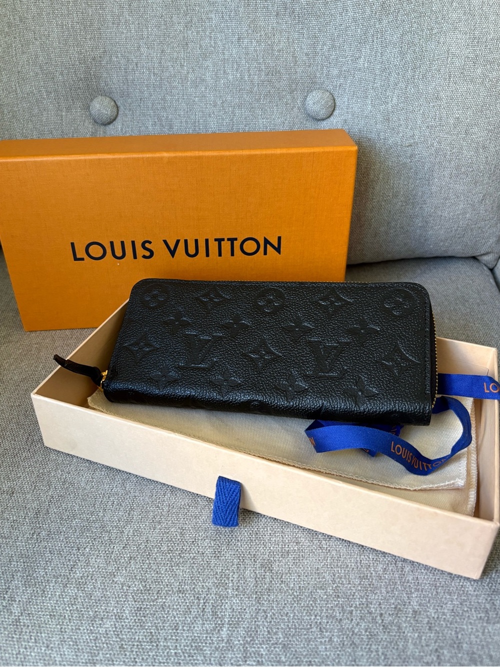 Louis Vuitton Monogram Empreinte Clemence Zippy Wallet Black